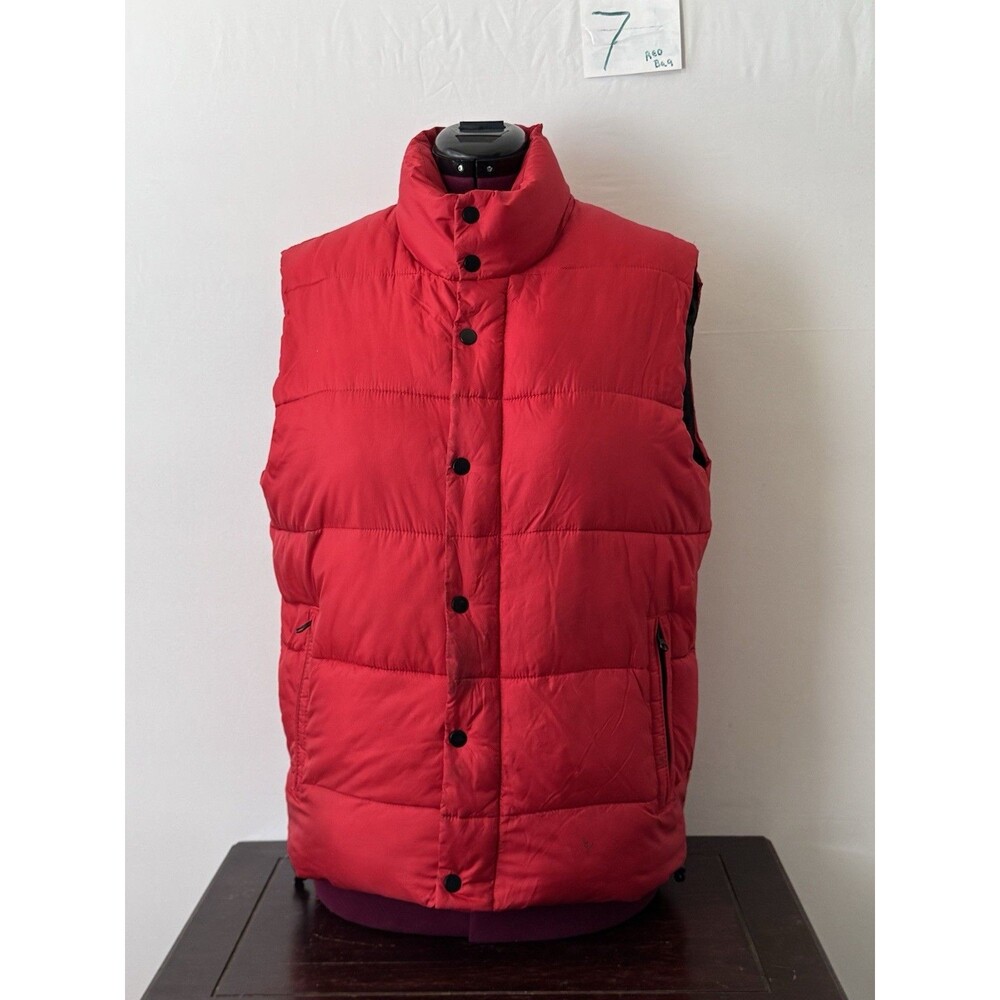 Old Navy Red Puffer Vest Mens Medium Snap Zip Quilted Insulated Lightweight
